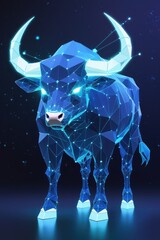 Poster - Digital Low-Poly Render of a Blue Bull