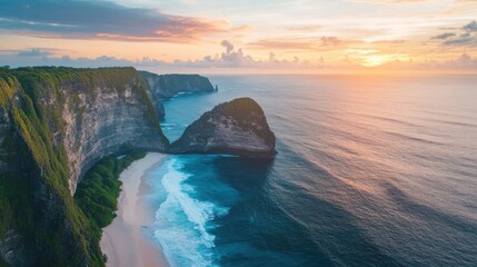 Wall Mural - a cliff with a beach and a body of water