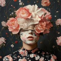 Wall Mural - Floral Face: A Surreal Portrait of Feminine Beauty