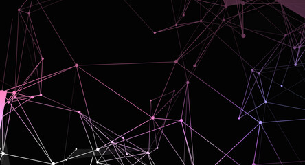 Abstract network design with interconnected pink lines and dots on a dark background