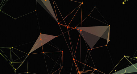 Wall Mural - Abstract network of interconnected lines and dots, creating geometric shapes against a dark backdrop