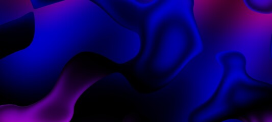 Aufkleber - Abstract blue and purple liquid wavy shapes futuristic banner. Glowing retro waves wide background