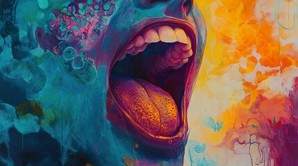 Wall Mural - Vibrant Scream: A Psychedelic Expression of Raw Emotion