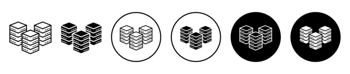 Data center icons set in black filled and stroke line style
