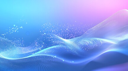 Wall Mural - Abstract background with a blue gradient, a futuristic cityscape, and flowing lines of light in the foreground, representing technology, innovation, and global connectivity