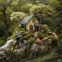 Wall Mural - Miniature Cottage in a Magical Forest