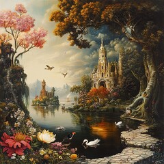 Canvas Print - Enchanted Lake Castle: A Fairytale Landscape