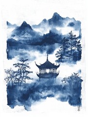 A traditional Chinese ink wash painting style image, dominated by a bold, textured 