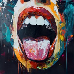 Wall Mural - Vibrant Open Mouth: A Colorful Expression of Raw Emotion