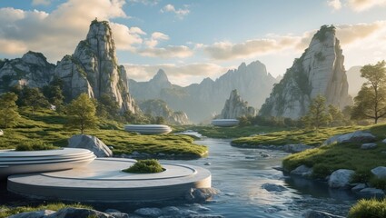Wall Mural - a picture of nature and a futuristic world