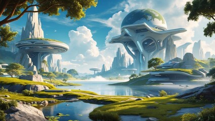 Wall Mural - a picture of nature and a futuristic world