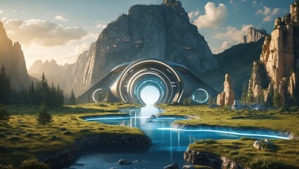 Wall Mural - a picture of nature and a futuristic world