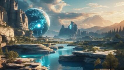 Wall Mural - a picture of nature and a futuristic world