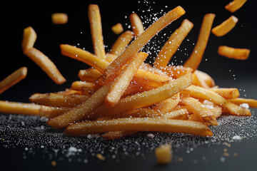 Wall Mural - A pile of golden French fries with salt and pepper sprinkled on top