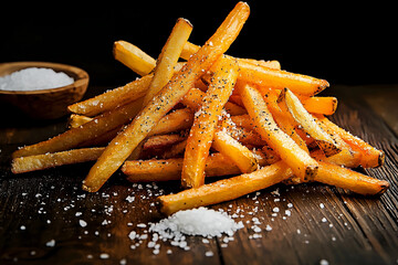 Wall Mural - A pile of golden French fries with salt and pepper sprinkled on top