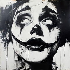 Wall Mural - Monochrome Portrait of a Woman with Intense Expression