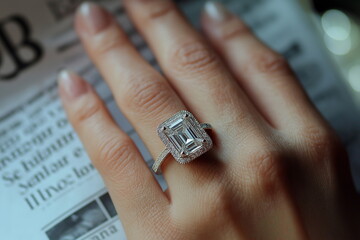 Engagement ring showcase elegant hand jewelry photography indoor setting close-up view love and commitment