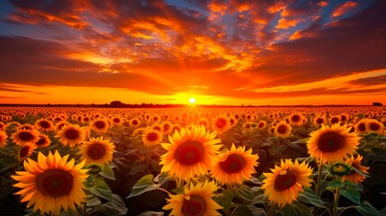 Wall Mural - Sunflower Sunset at Matthiessen State Park: Beautiful Agricultural Field with Blooming Blossoms on Vibrant Background