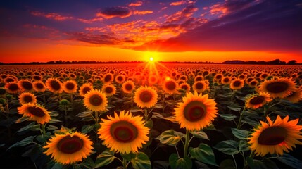 Wall Mural - Vibrant Sunflower Field at Matthiessen State Park under the Beautiful Sunset Sky