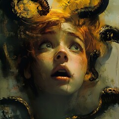 Wall Mural - Medusa's Gaze: A Digital Painting of Fear and Myth