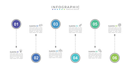 Wall Mural - business infographic template. 6 step timeline journey. process diagram, 6 options on white backgrou
