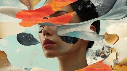 Wall Mural - Abstract Portrait: A Dreamlike Collage of Woman and City