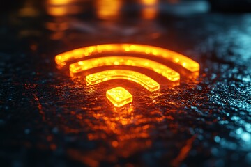 Wall Mural - glowing wifi symbol on dark surface. represents connectivity and technology.