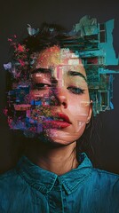 Wall Mural - Abstract City Portrait: A Woman's Face Merged with Urban Structures