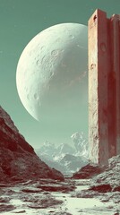 Poster - Alien Landscape: Surreal Moon and Ancient Ruins