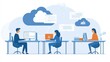 © Prakakrong - A tech team monitoring cloud security protocols in a control room, ensuring data protection and compliance while office employees use cloud systems in the background