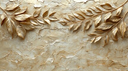 Wall Mural - Gold leaves on textured wall; background for art use