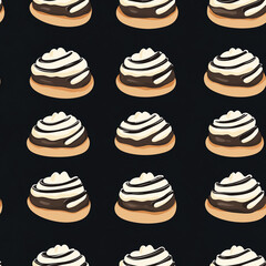 Poster - Boston cream doughnut flat illustration icons, Boston cream doughnut seamless pattern