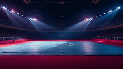 Wall Mural - spotlit wrestling mat in an empty arena