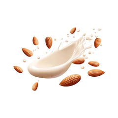 Wall Mural - Almond milk splash isolated on a transparent background.