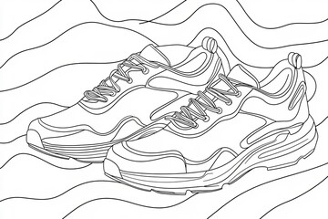 Sneakers sports shoes in a continuous one line isolated white background.