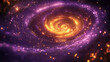 © Macrostock - Glowing galaxy spiral effect. Spiral abstract infinity pattern created from golden and purple shiny particles. Dynamic cosmic time travel vortex motion graphics. Spiraling hypnotic astrology