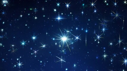 Poster - Bright sparkling stars on blue night sky with glowing highlights