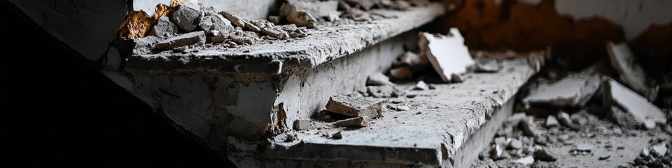 Wall Mural - Damaged Concrete Staircase with Debris