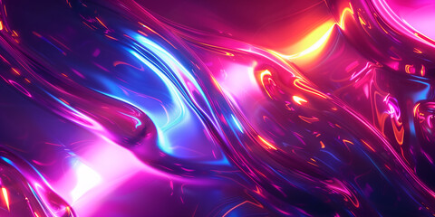 Wall Mural - Abstract liquid glass holographic Iridescent wavy melted substance. 3d render of smooth forms. Modern design. Futuristic Banner, background, wallpaper cover, social media post. Generative Ai content	