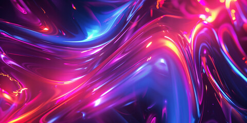 Wall Mural - Abstract liquid glass holographic Iridescent wavy melted substance. 3d render of smooth forms. Modern design. Futuristic Banner, background, wallpaper cover, social media post. Generative Ai content	