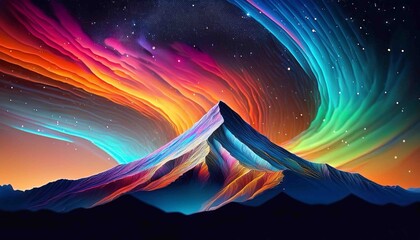 Wall Mural - colorful sky in the landscape mountains vibrant color wallpaper illustration design with snow and ne