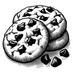 Wall Mural - chocolate chip cookies engraving vector