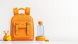 © Stocker - Orange School Backpack with Water Bottle. Generative AI