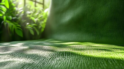 Wall Mural - Green fabric texture with sunlight and plants.