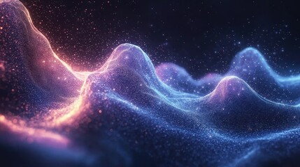 Wall Mural - Glowing particle wave, cosmic background, digital art, tech design