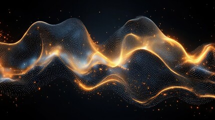 Wall Mural - Glowing particle wave flowing on dark background, digital art