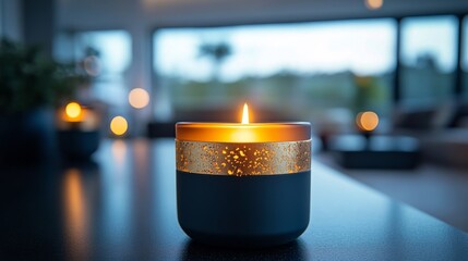 Poster - Cozy evening ambiance created by glowing candles in a modern living space with a calming atmosphere