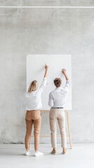 Poster - Minimalist Collaborative Whiteboard Session Young Professionals in Casual Attire Leveraging Natural Light for Innovative Teamwork in Modern Office Design - Enhancing Startup Culture and Productivity