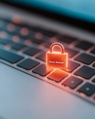 Poster - Cybersecurity Resolution Illuminated Padlock on Laptop Keyboard - Anti-Censorship Visual for Tech Innovation in Digital Privacy and Online Rights Advocacy