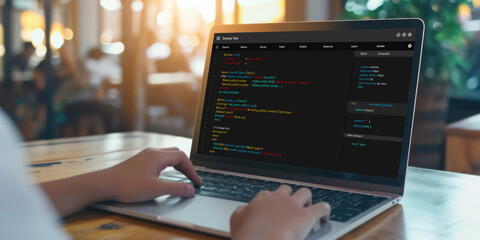 Software development programming on computer screen for brisk application and program coding